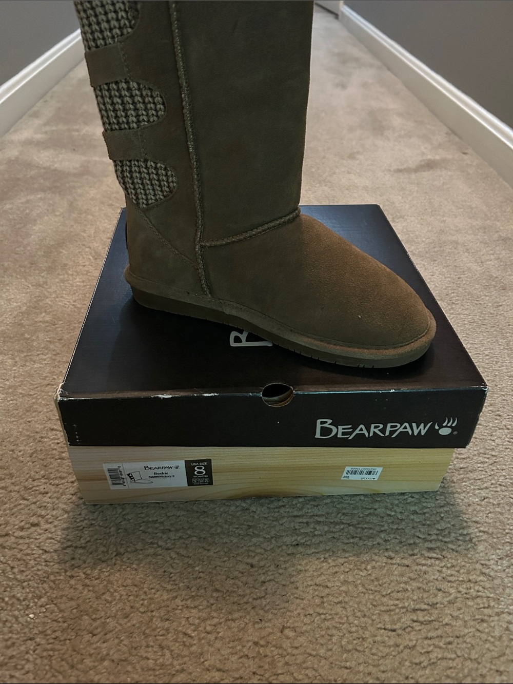 BearPaw Tall Suede Boot with Knit Back - Brown